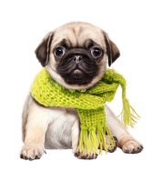 a pug with a scarf